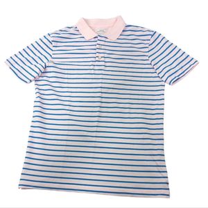 Crown & Ivy polo shirt, stretch, pink blue stripes, men's medium